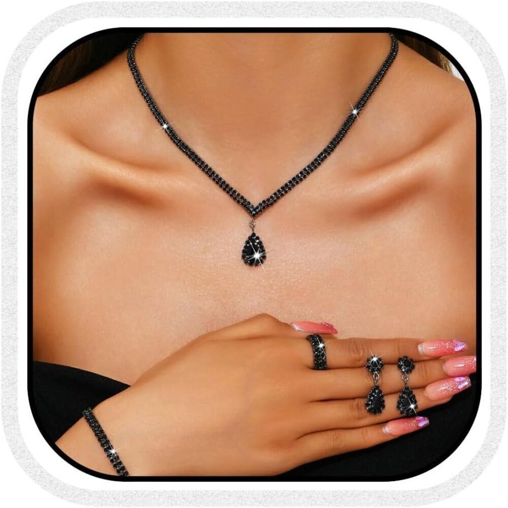 Bridal Wedding Jewelry Set Rhinestones Necklace Earrings Bracelet Ring Women